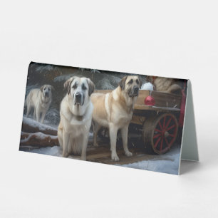 Anatolian Shepherd Snowy Sleigh Christmas Decor Table Tent