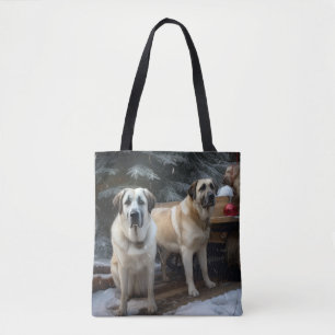 Anatolian Shepherd Snowy Sleigh Christmas Decor Tote Bag