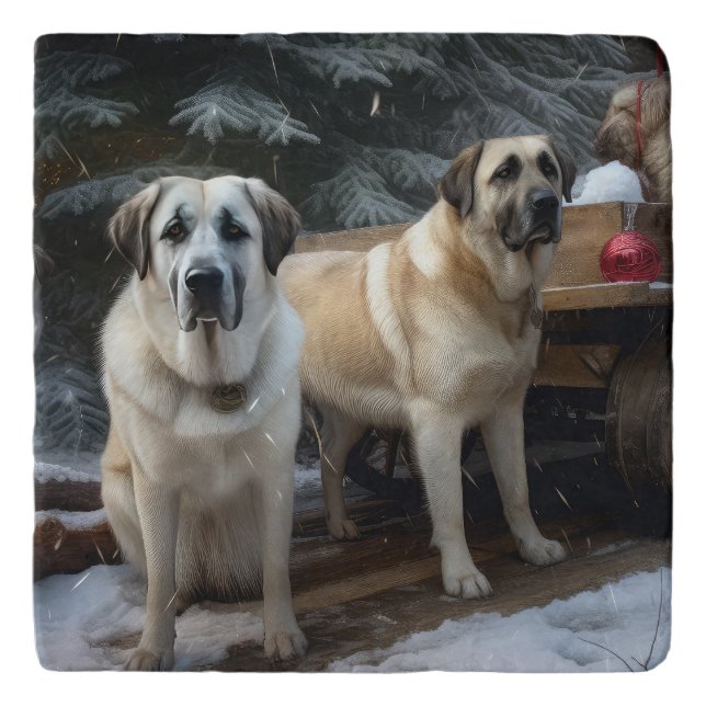 Anatolian Shepherd Snowy Sleigh Christmas Decor Trivet (Front)