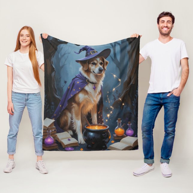 Anatolian Shepherd  Whimsical Halloween Painting Fleece Blanket (In Situ)