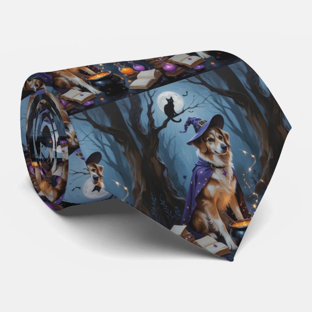 Anatolian Shepherd  Whimsical Halloween Painting Neck Tie (Rolled)