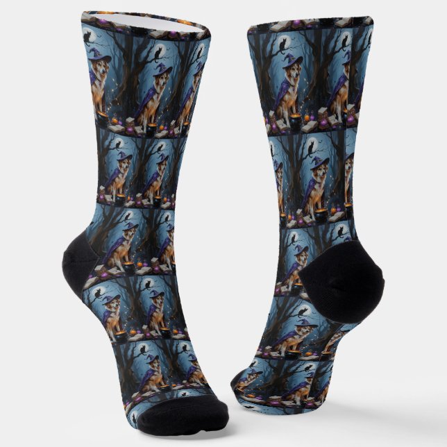 Anatolian Shepherd  Whimsical Halloween Painting Socks (Angled)