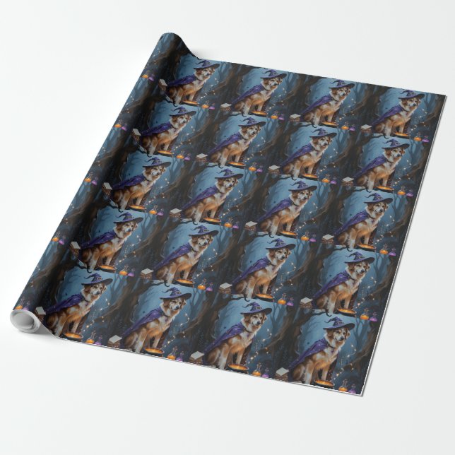 Anatolian Shepherd  Whimsical Halloween Painting Wrapping Paper (Unrolled)