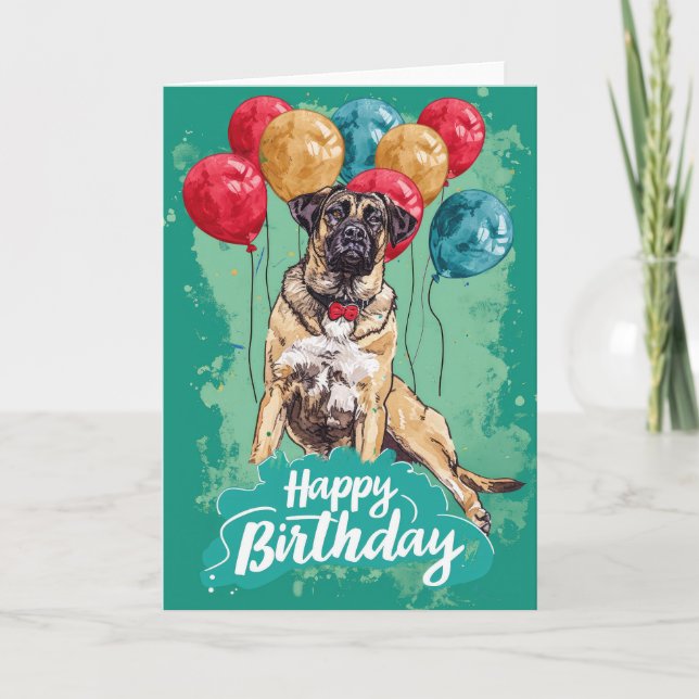 Anatolian Shepherd with Balloons Birthday Card (Front)