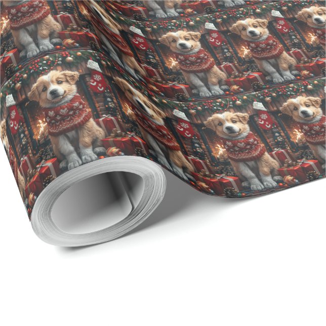 Anatolian Shepherd With Christmas Gifts Fireplace Wrapping Paper (Roll Corner)