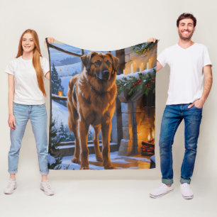 Anatolian Shepherd With Christmas Lights Holiday Fleece Blanket