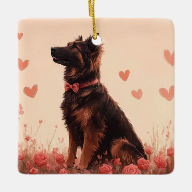 Anatolian Shepherd with Roses - Valentine's Day Ceramic Ornament (Front)
