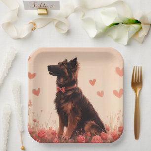 Anatolian Shepherd with Roses - Valentine's Day Paper Plates
