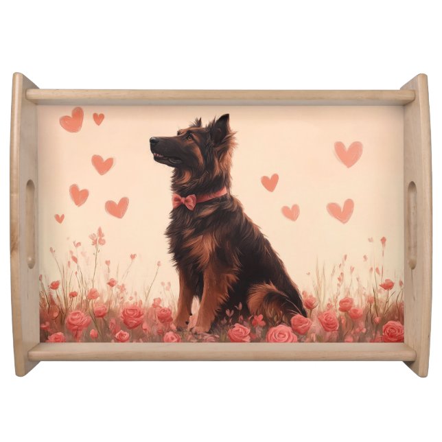 Anatolian Shepherd with Roses - Valentine's Day Serving Tray (Front)
