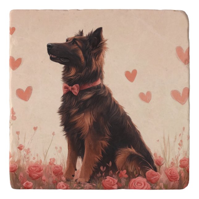 Anatolian Shepherd with Roses - Valentine's Day Trivet (Front)