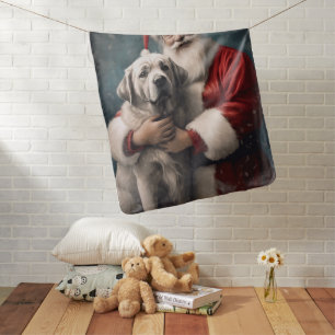 Anatolian Shepherd with Santa Claus Christmas Baby Blanket