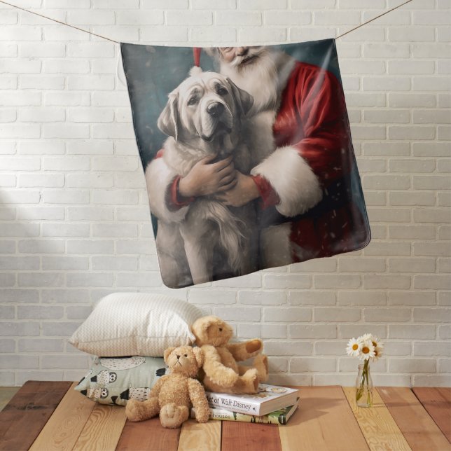 Anatolian Shepherd with Santa Claus Christmas Baby Blanket (In Situ)