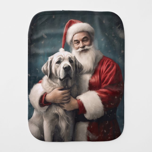 Anatolian Shepherd with Santa Claus Christmas Baby Burp Cloth (Front)