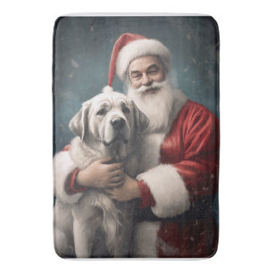 Anatolian Shepherd with Santa Claus Christmas Bath Mat