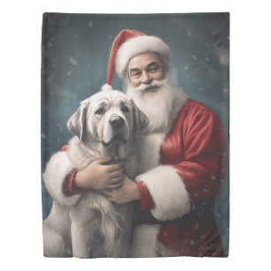 Anatolian Shepherd with Santa Claus Christmas Duvet Cover