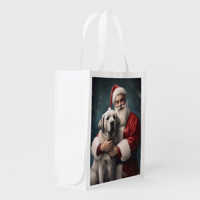 Anatolian Shepherd with Santa Claus Christmas Grocery Bag (Front Side)