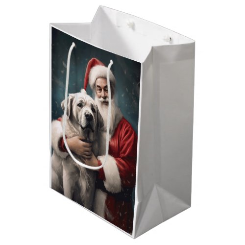 Anatolian Shepherd with Santa Claus Christmas Medium Gift Bag