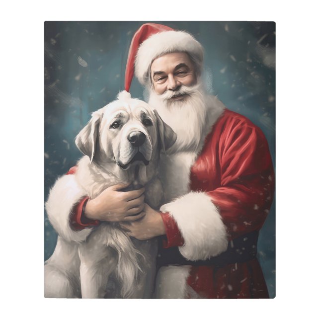 Anatolian Shepherd with Santa Claus Christmas Metal Print (Front)