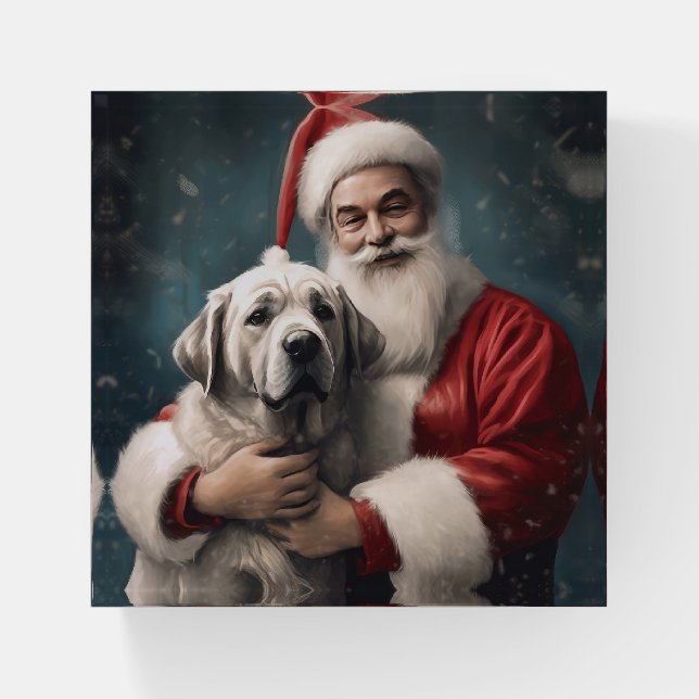 Anatolian Shepherd with Santa Claus Christmas Paperweight (Front)