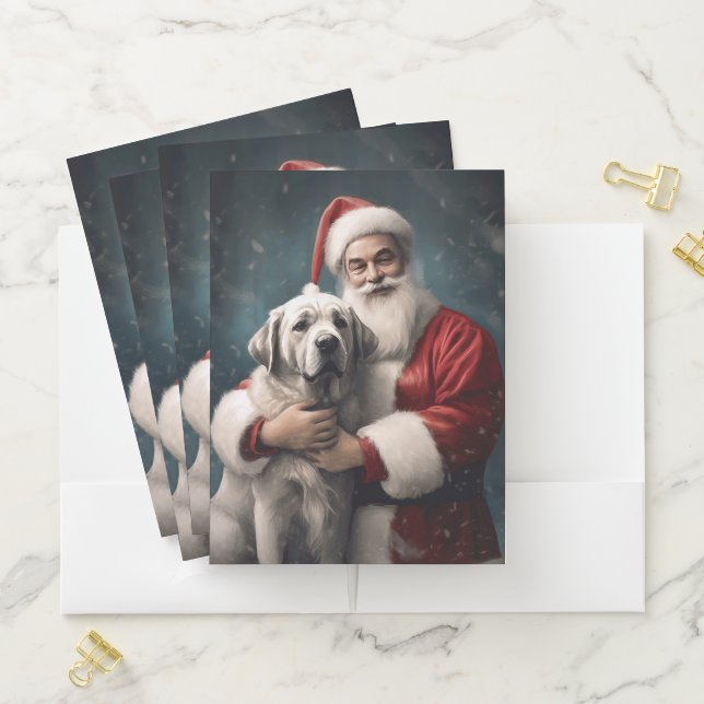 Anatolian Shepherd with Santa Claus Christmas Pocket Folder (In Situ)
