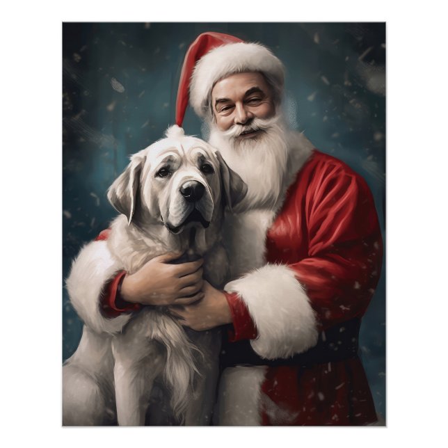 Anatolian Shepherd with Santa Claus Christmas Poster (Front)