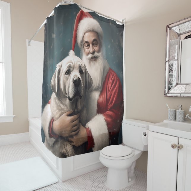 Anatolian Shepherd with Santa Claus Christmas Shower Curtain (In Situ)
