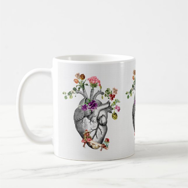 Anatomical Heart and Flowers Anatomical Heart Prin Coffee Mug (Left)