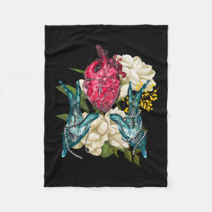 Anatomical Heart And Flowers Doctor Valentine Fleece Blanket