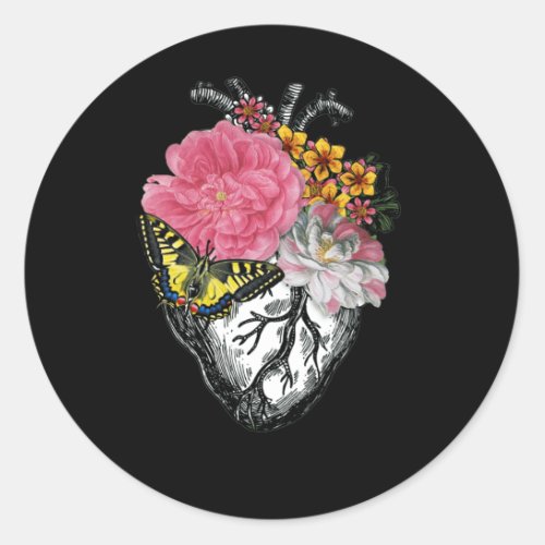 Anatomical Heart And Flowers Show Your Love Classic Round Sticker