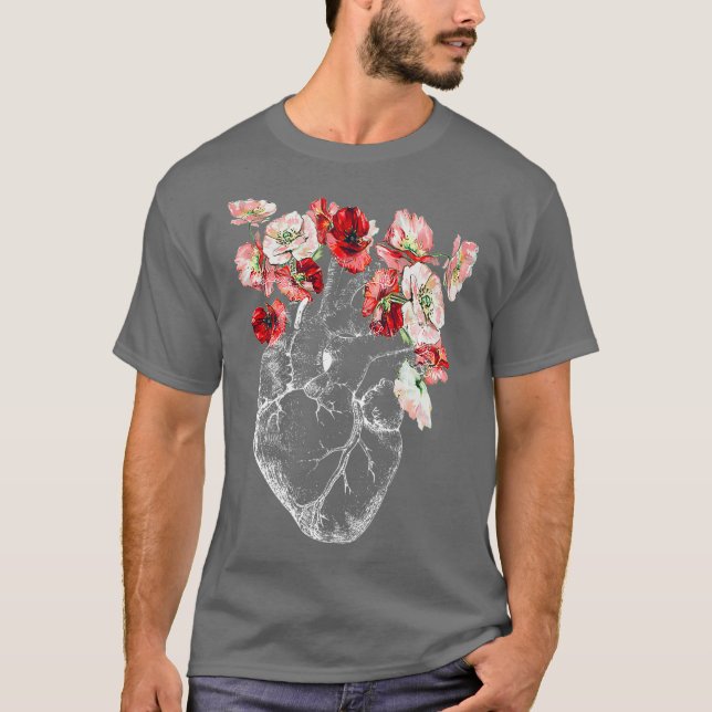 Anatomical Heart and Flowers T-Shirt (Front)