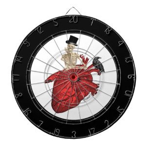 Anatomical heart and gothic skeleton dartboard with darts