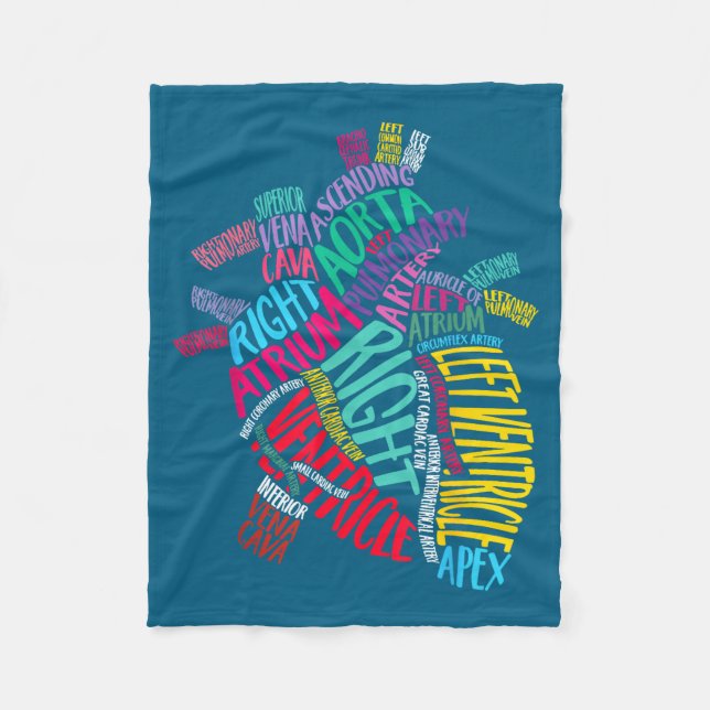 Anatomical Heart Design Cardiac Cardiovascular Icu Fleece Blanket (Front)
