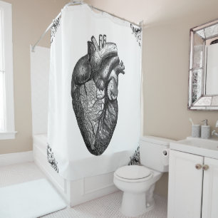 Anatomical Heart Diagram Goth Black Shower Curtain