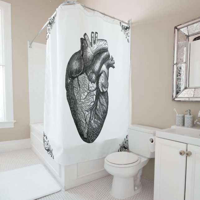 Anatomical Heart Diagram Goth Black Shower Curtain (In Situ)