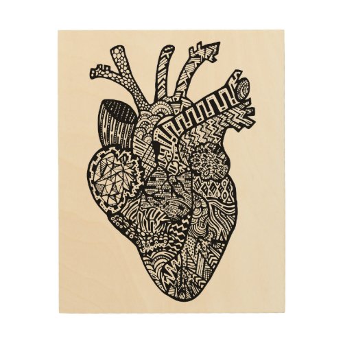 Anatomical Heart Doodle Wood Wall Hanging Wood Wall Art