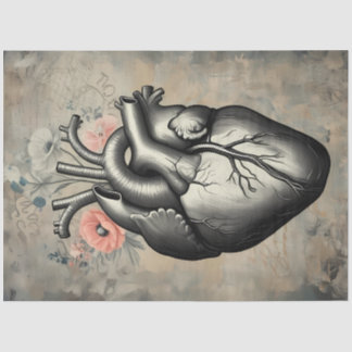 Anatomical Heart Floral Decoupage Paper