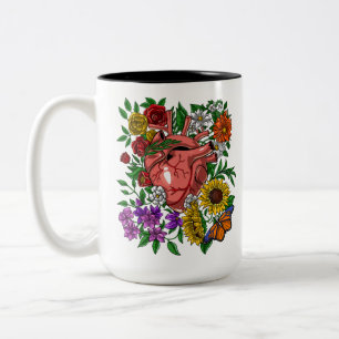 Anatomical Heart Floral Gardening Two-Tone Coffee Mug