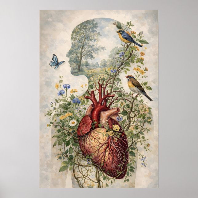 Anatomical Heart Mind Poster, Botanical Anatomy Poster (Front)