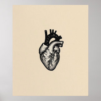 Anatomical Heart modern black minimalist line art Poster
