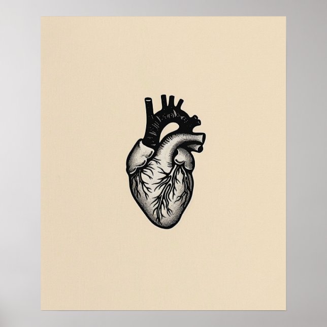 Anatomical Heart modern black minimalist line art Poster (Front)