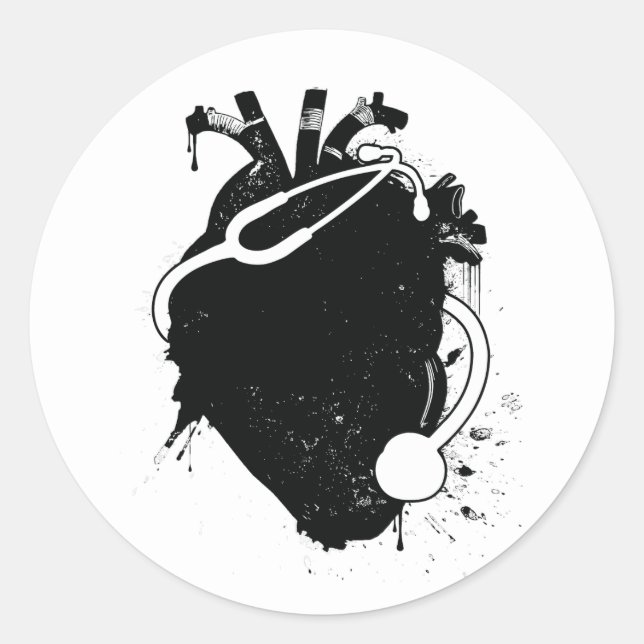 anatomical heart stethoscope classic round sticker (Front)