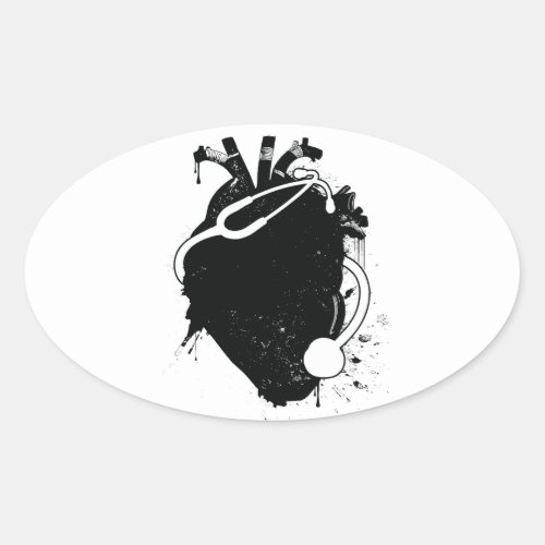 anatomical heart stethoscope oval sticker