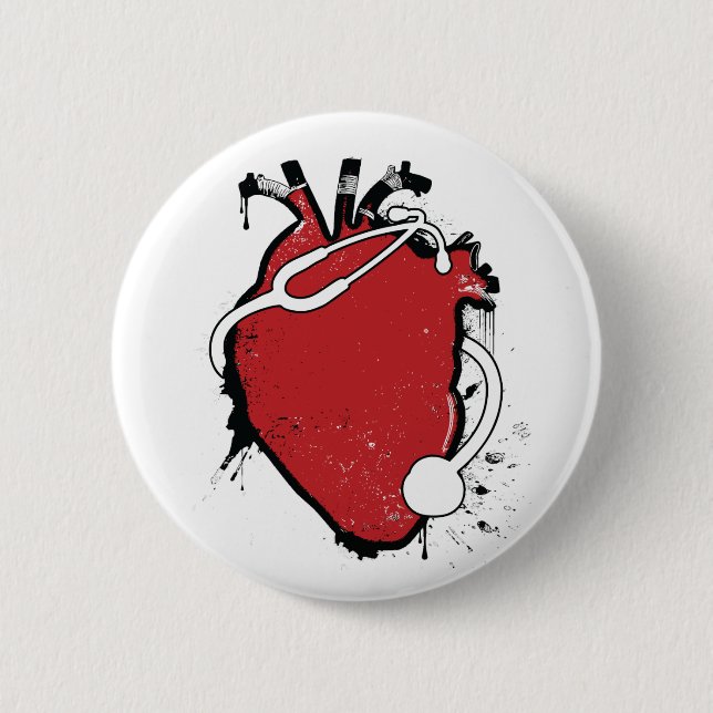 anatomical heart stethoscope pinback button (Front)