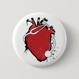 anatomical heart stethoscope pinback button