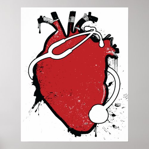 anatomical heart stethoscope poster