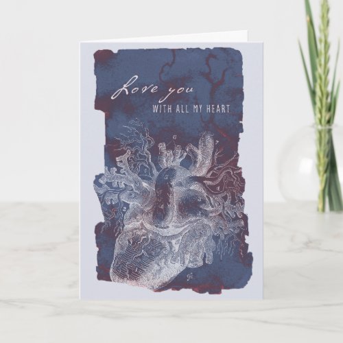 Anatomical Heart Valentines Card in Blue