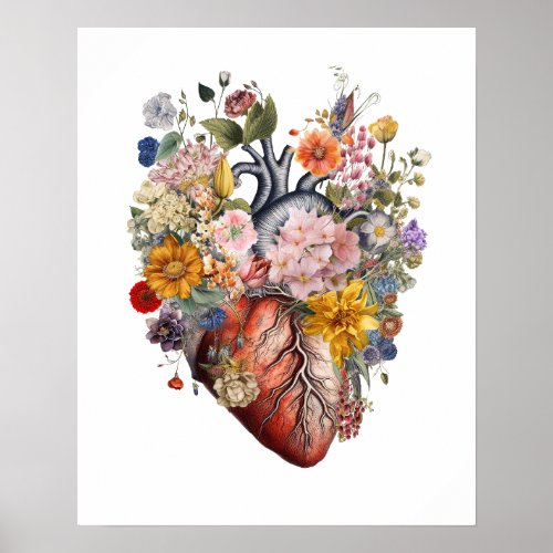 Anatomical Heart with Flowers Art 2BFE2 Poster