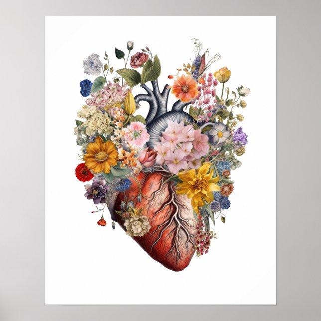 Anatomical Heart with Flowers Art #2BFE2 Poster (Front)