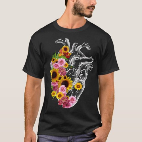 Anatomical heart with flowers botany body anatomy T_Shirt