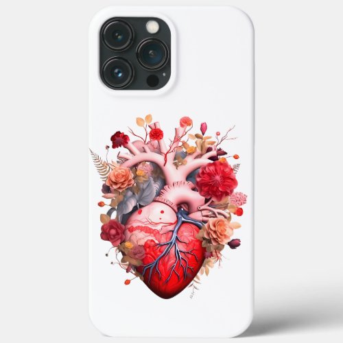 Anatomical heart with flowers  iPhone 13 pro max case